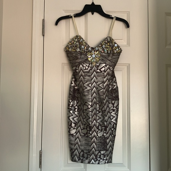 Morilee by Madeline Gardner Beaded Cocktail Dress Geometric Sequin Bodycon S - Picture 11 of 14